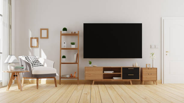 istock Interior poster mock up living room with colorful white sofa . 3D rendering. 1245797303
