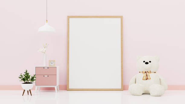 istock Interior poster mock up living room with colorful white sofa . 3D rendering. 1245797533