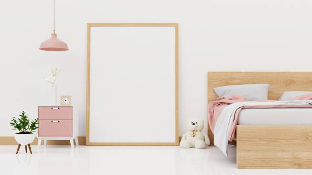 istock Interior poster mock up living room with colorful white sofa . 3D rendering. 1245797821