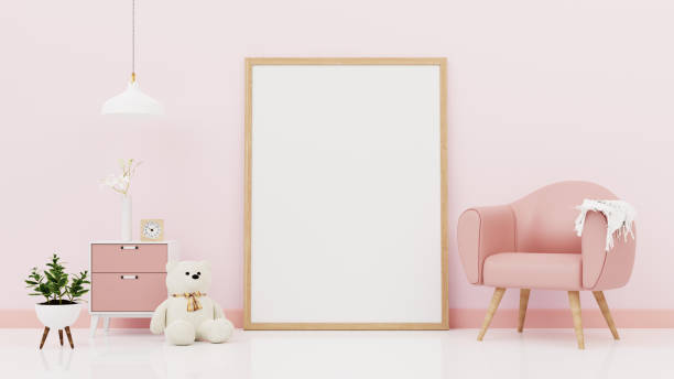 istock Interior poster mock up living room with colorful white sofa . 3D rendering. 1245797832