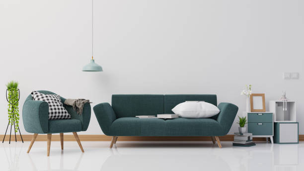 istock Interior poster mock up living room with colorful white sofa . 3D rendering. 1245797850