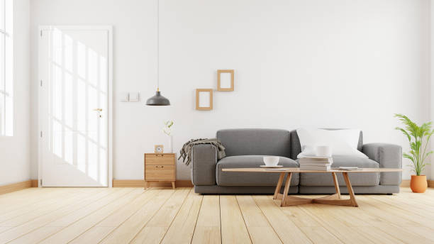 istock Interior poster mock up living room with colorful white sofa . 3D rendering. 1245798375