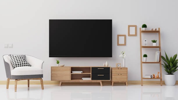 istock Interior poster mock up living room with colorful white sofa . 3D rendering. 1245798378