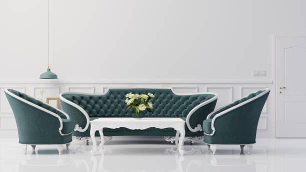istock Interior poster mock up living room with colorful white sofa . 3D rendering. 1245798420