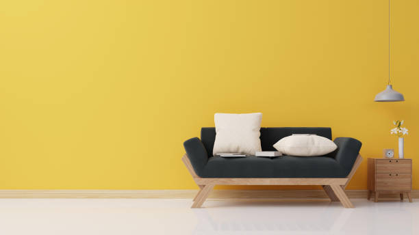 istock Interior poster mock up living room with colorful white sofa . 3D rendering. 1245798962