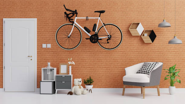 istock Interior poster mock up living room with colorful white sofa . 3D rendering. 1245798963