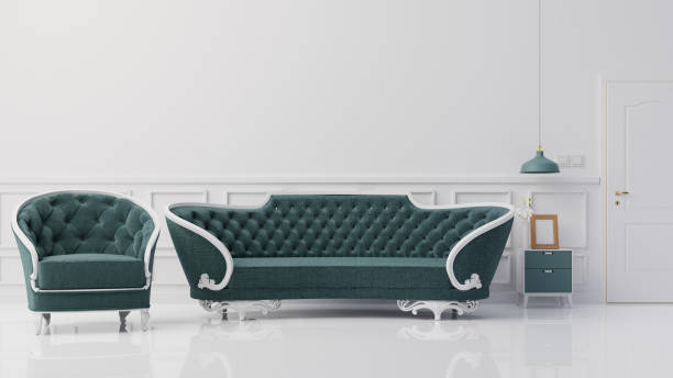 istock Interior poster mock up living room with colorful white sofa . 3D rendering. 1245799112
