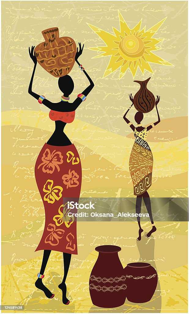 Пейзаж с Африканская женщина декоративные - Векторная графика Африканская этническая группа роялти-фри