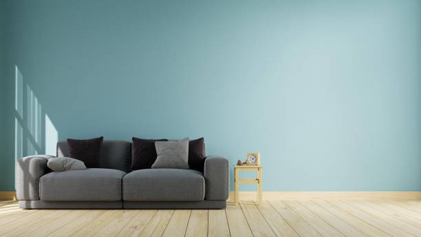 istock Interior poster mock up living room with colorful white sofa . 3D rendering. 1245815719