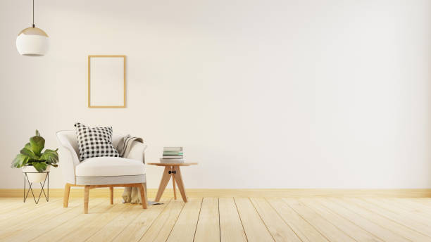 istock Interior poster mock up living room with colorful white sofa . 3D rendering. 1245815720