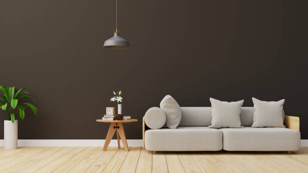 istock Interior poster mock up living room with colorful white sofa . 3D rendering. 1245816233