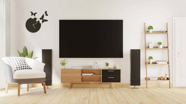 istock Interior poster mock up living room with colorful white sofa . 3D rendering. 1245816236