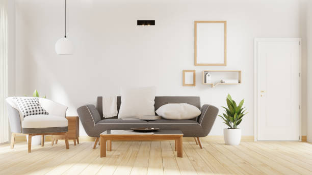 istock Interior poster mock up living room with colorful white sofa . 3D rendering. 1245816246