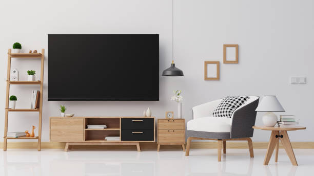 istock Interior poster mock up living room with colorful white sofa . 3D rendering. 1245816252