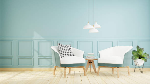 istock Interior poster mock up living room with colorful white sofa . 3D rendering. 1245816255