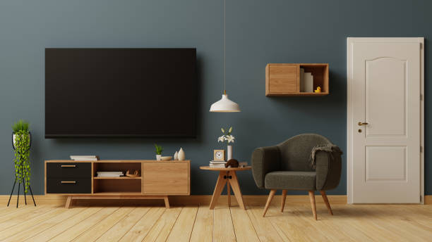istock Interior poster mock up living room with colorful white sofa . 3D rendering. 1245816279