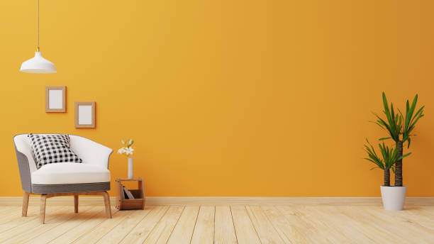 istock Interior poster mock up living room with colorful white sofa . 3D rendering. 1245816798