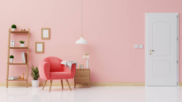istock Interior poster mock up living room with colorful white sofa . 3D rendering. 1245816800