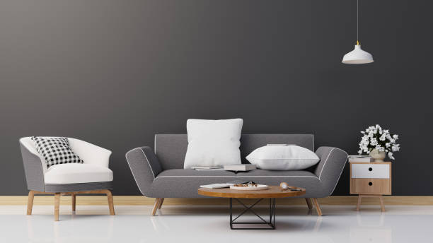 istock Interior poster mock up living room with colorful white sofa . 3D rendering. 1245816824