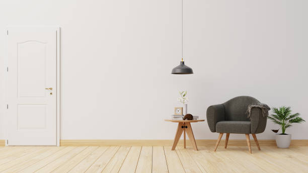 istock Interior poster mock up living room with colorful white sofa . 3D rendering. 1245816829