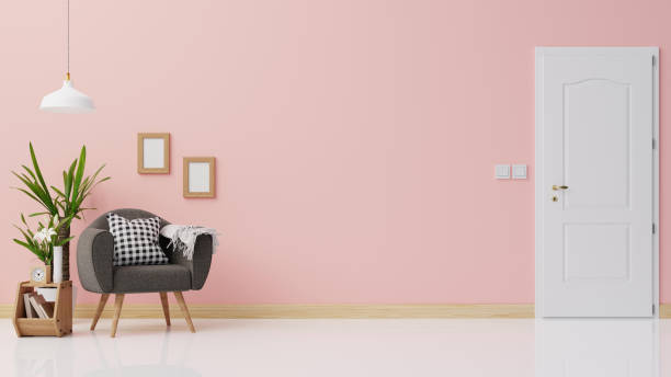 istock Interior poster mock up living room with colorful white sofa . 3D rendering. 1245816835