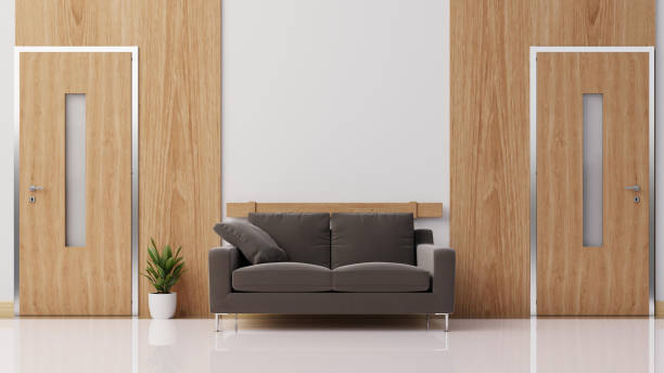 istock Interior poster mock up living room with colorful white sofa . 3D rendering. 1245817178