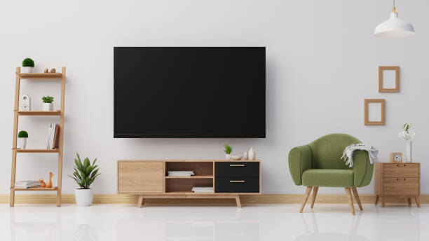 istock Interior poster mock up living room with colorful white sofa . 3D rendering. 1245817347