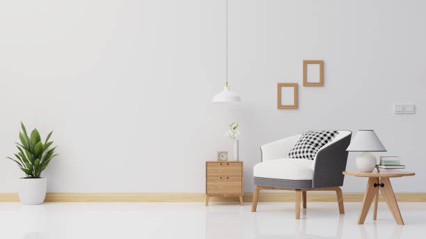 istock Interior poster mock up living room with colorful white sofa . 3D rendering. 1245817350