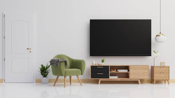 istock Interior poster mock up living room with colorful white sofa . 3D rendering. 1245817373