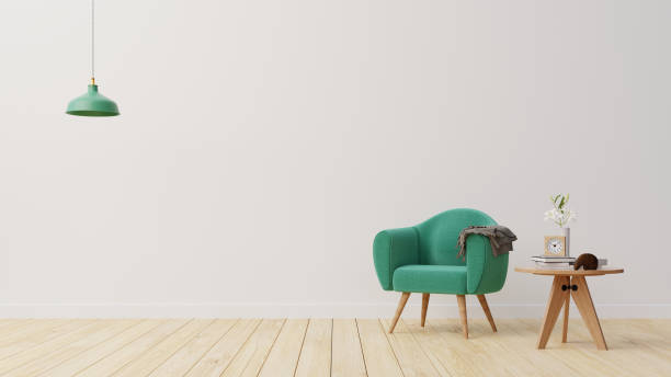 istock Interior poster mock up living room with colorful white sofa . 3D rendering. 1245817375