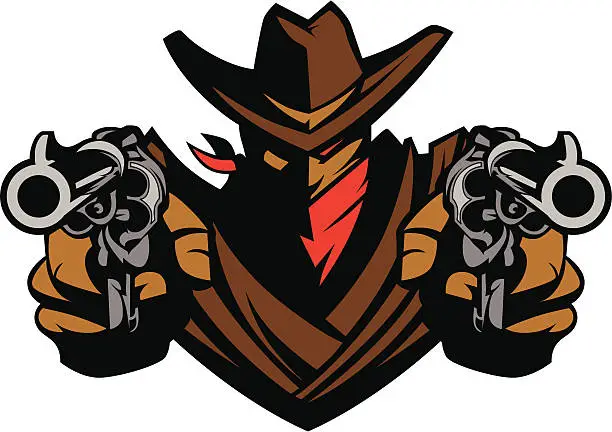 Vector illustration of Cowboy Mascot Aiming Guns