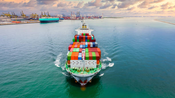 istock Global transport cargo and logistic business import and export, Container ship in seaport terminal, Container cargo vessel freight shipping company commercial worldwide, Freight transportation ship. 1245830781