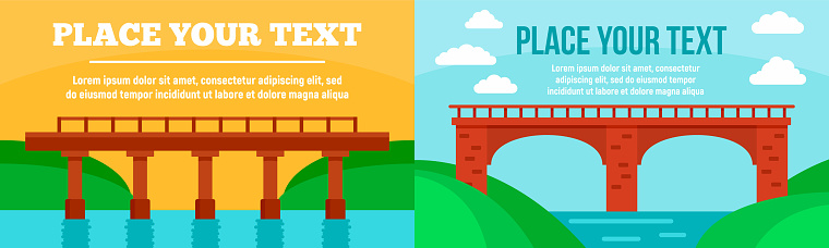 Bridges banner set. Flat illustration of bridges vector banner set for web design