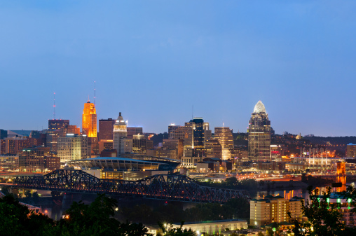 Image of Cincinnati skyline at twilight.