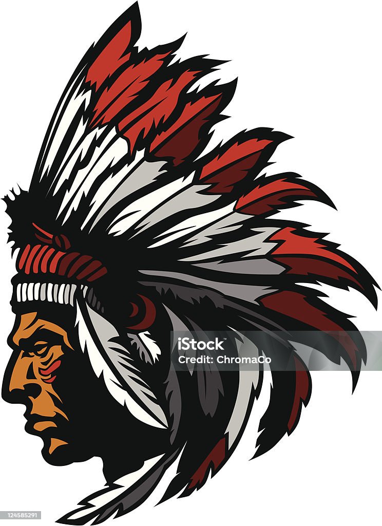 Indian Chief Mascot Head Graphic Graphic Native American Indian Chief Mascot with Headdress Indigenous Peoples of the Americas stock vector