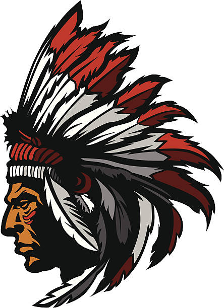 Indian Chief Mascot Head Graphic Graphic Native American Indian Chief Mascot with Headdress chiefs stock illustrations