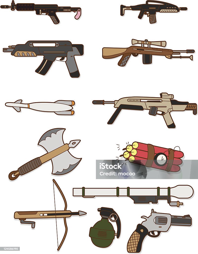 Arma conjunto de iconos de dibujos animados - arte vectorial de Silenciador libre de derechos