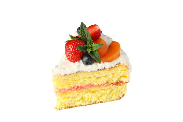 istock Piece of berry cream cake isolated on white background 1245865954
