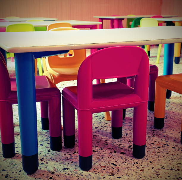istock tables and chairs in the classroom without the children 1245865965