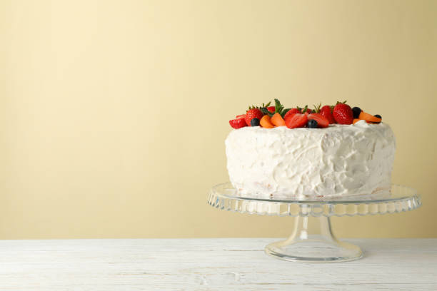 istock Berry cream cake on wooden table. Delicious dessert 1245868594