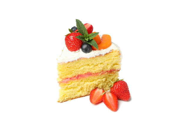 istock Piece of berry cream cake isolated on white background 1245872893