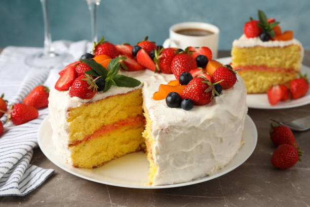 istock Composition with delicious berry cream cake. Tasty dessert 1245875055