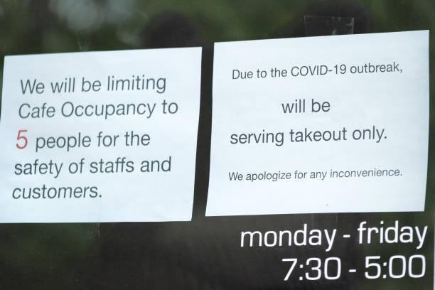 istock COVID-19 Sign on Cafe Door, Takeout Only 1245877174