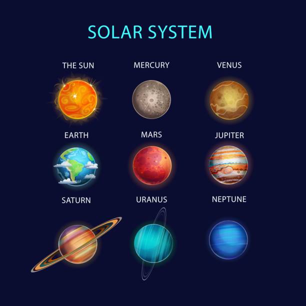 Solar System Vector illustration of Solar System with planets: The Sun, Mercury, Venus, Earth, Mars, Jupiter, Saturn, Uranus, Neptune. andromeda galaxy stock illustrations