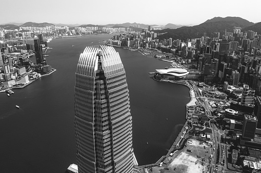 Drone view of City Skyline, Hong Kong city