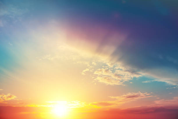 istock Colorful cloudy sky at sunset. Blazing sunset, gradient color. Sky texture, abstract nature background 1245908945