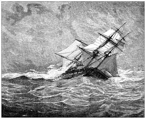 Antique illustration: Shipwreck Antique illustration: Shipwreck sinking ship pictures pictures stock illustrations