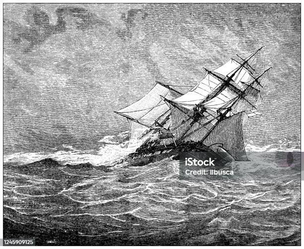 Antique Illustration Shipwreck Stock Illustration - Download Image Now - Etching, Sea, Shipwreck