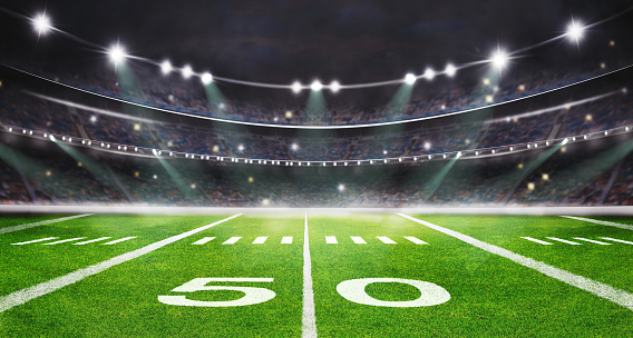 Green Field In American Football Stadium Ready For Game In The Midfield  Stock Photo - Download Image Now - iStock