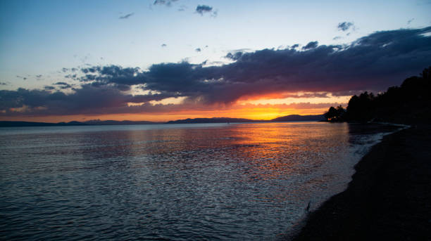 istock Amazing sunset on the lake 1245932458